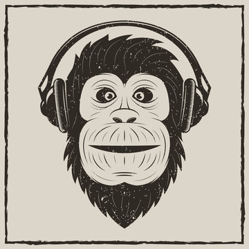 Music monkey vector vintage grunge design