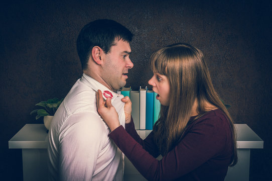 Wife Finded Red Lipstick On Shirt Collar - Infidelity Concept