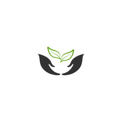 Hand with leaf vector design element, nature care concept