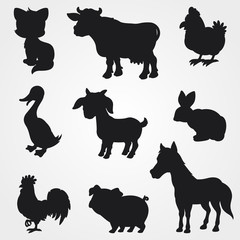 Farm animals silhouettes collection