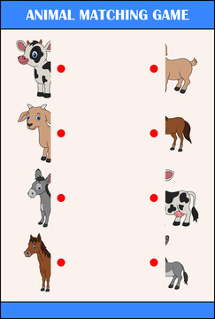 Matching halves game with farm animal characters