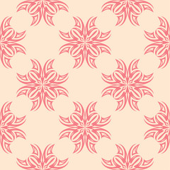 Red floral seamless pattern on beige background