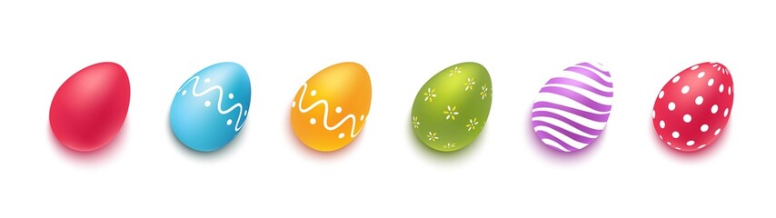 Collection of colourful easter eggs isolated on white. Vector illustration