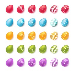Collection of colourful easter eggs isolated on white. Vector illustration