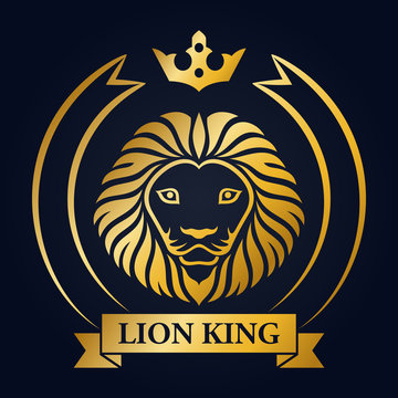 King lion head mascot on blue background