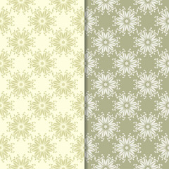 Olive green floral ornamental backgrounds. Set of seamless patterns