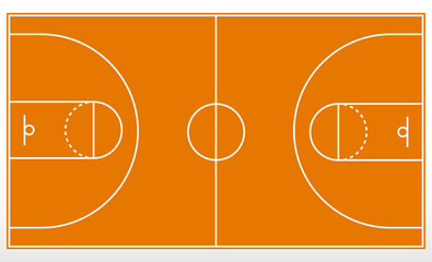 Basketball court markup. Outline of lines on basketball court.