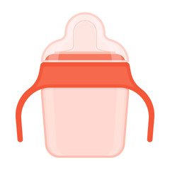 Baby sippy cup with cover isolated on white background. Vector illustration of toddler feeding equipment. Baby care supplies
