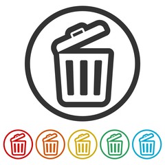 Trash bin or trash can symbol icon, 6 Colors Included