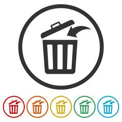 Trash bin or trash can symbol icon, 6 Colors Included