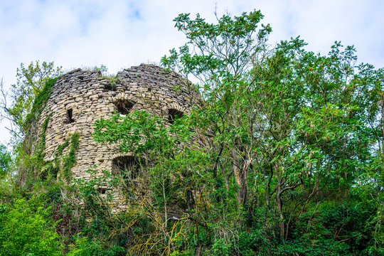 Photo of ancient stone tower of castle in Kamyanets-Podilsky