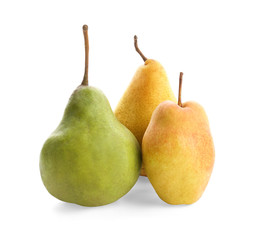 Delicious ripe pears on white background