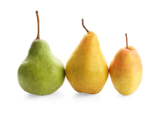 Delicious ripe pears on white background