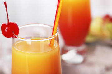 Glass with cocktail Sex on the Beach, closeup