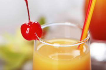 Glass with cocktail Sex on the Beach, closeup