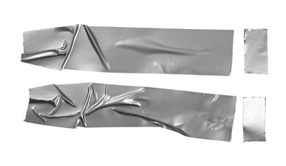Grey, silver duct repair tape isolated on white background, top view
