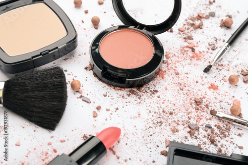 Decorative Cosmetics And Tools Of Professional Makeup Artist On