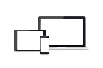 Responsive design mockup with tablet, laptop and mobile phone screen