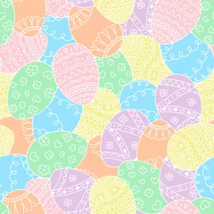 Fotobehang Vector seamless simple pattern with easter eggs. Easter holiday background of pastel doodle eggs © olhabocharova