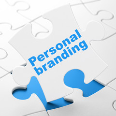 Advertising concept: Personal Branding on White puzzle pieces background, 3D rendering