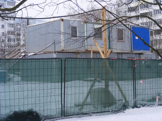 Building site to snowy winter weather conditions