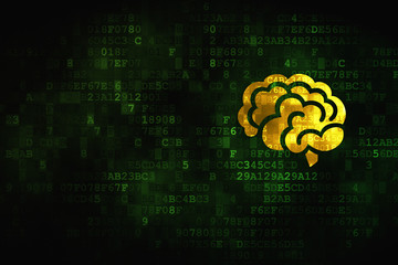 Health concept: pixelated Brain icon on digital background, empty copyspace for card, text, advertising