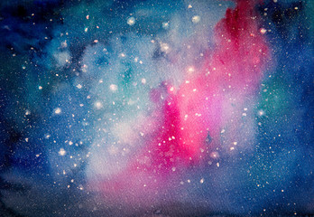 Fototapeta premium akwarela malarstwo kosmicznej przestrzeni ciemnego nieba z gwiazdowym tłem
