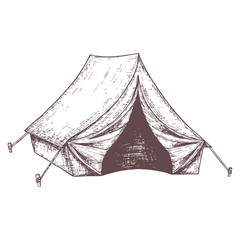 Camping tent for tourism, cartoon sketch illustration of travel equipment. Vector © DruZhi Art