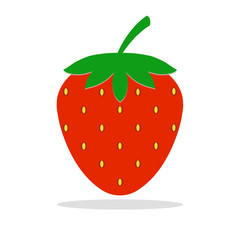 Red fresh strawberry fruit isolated on white. Flat icon Vector illustration.