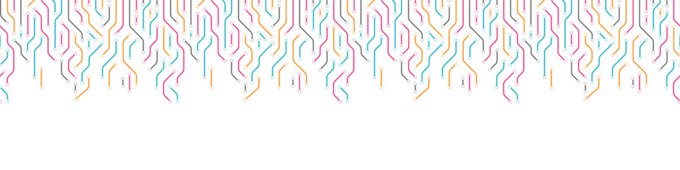 Technology background from colored lines connections for web-site header. Abstract information connectivity background. IT-development conception. Neural structure. Vector illustration
