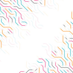 Technology background from colored lines connections for your presentation slide. Abstract information connectivity background. IT-development conception. Neural structure. Vector illustration