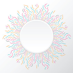 Technology sun from colore lines connections. Abstract information connectivity background. IT-development futuristic conception. Neural structure. Vector illustration