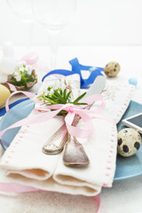 Spring holiday Easter table setting,