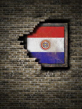 Old Paraguay flag in brick wall