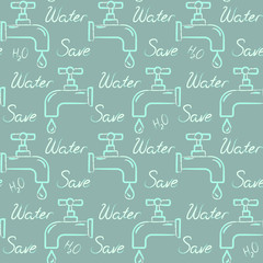 Ecology seamless pattern with Save Water text