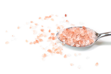 Fototapeta na wymiar Pink himalayan salt on white background - isolated