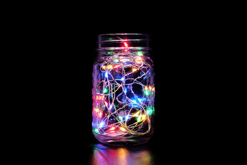 Mason Jar Colorful Fairy Light in the Dark