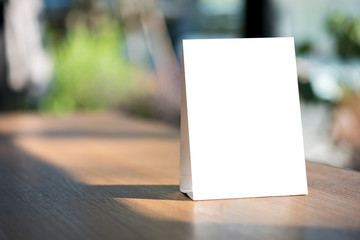 Stand  Mock up Menu frame  tent card  blurred background  design key visual layout.