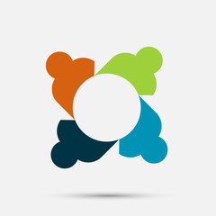 Four people in a circle holding hands.The summit workers are meeting in the same power room.