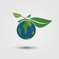 Earth symbol with green leaves around.Ecology.Green cities help the world with eco-friendly concept ideas
