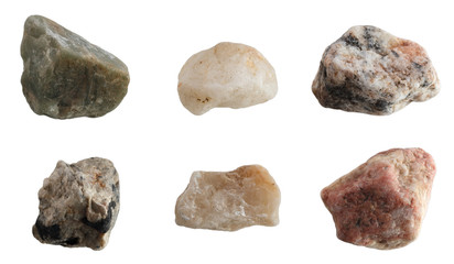 Set of stones of different breeds isolated on white background.