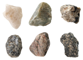 Set of stones of different breeds isolated on white background.