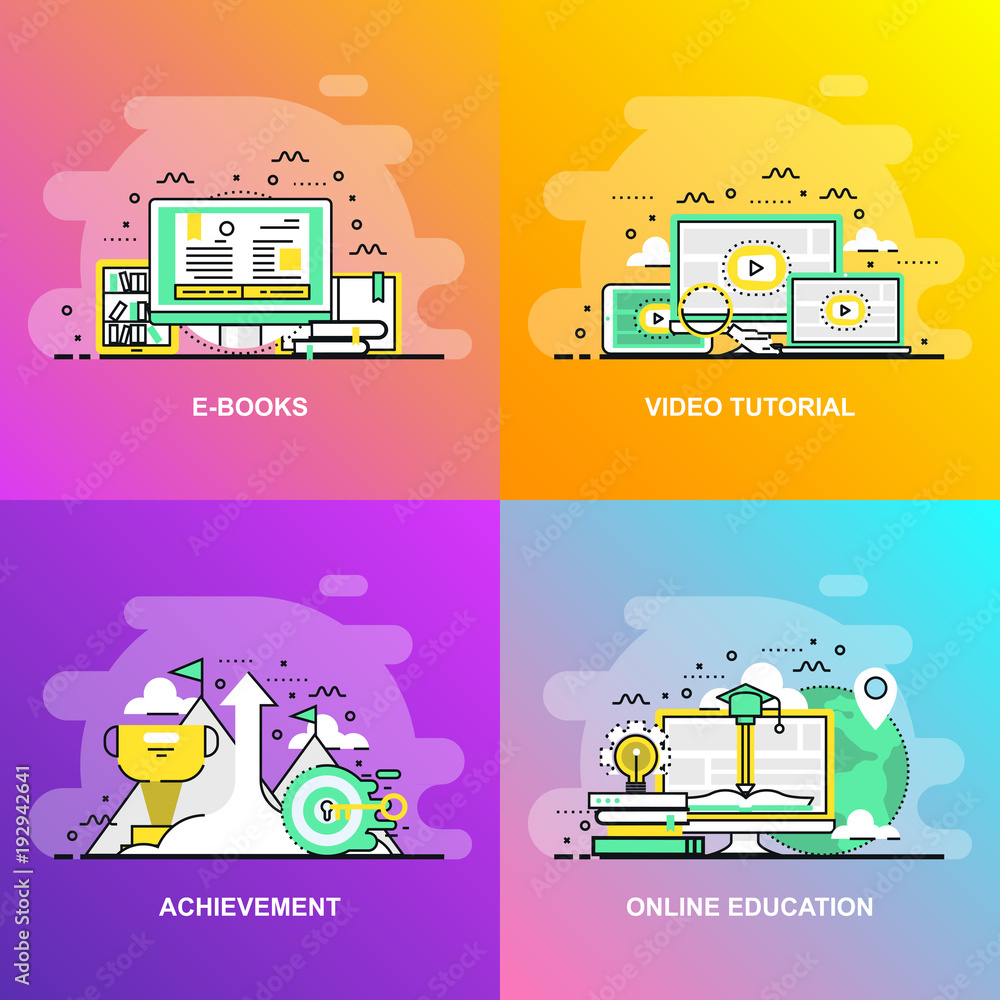 Aufkleber modern smooth gradient flat line concept web banner of video tutorial, achievement, online education