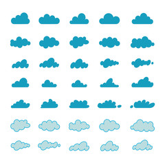 Flat design clouds capes collection set. Flat shadows. Clouds, flat design collection Vector illustration