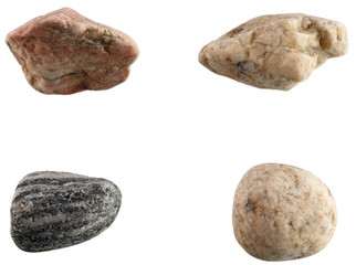Set of stones of different breeds isolated on white background.