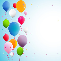 Balloons. Blue sky. Flying. Holidays. Congratulation. Surprise. Decoration. Bright. Vector. Birthday.