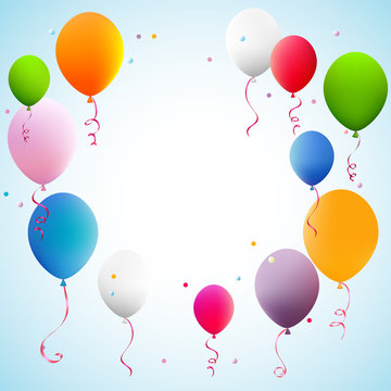 Balloons. Blue sky. Flying. Holidays. Congratulation. Surprise. Decoration. Bright. Vector. Birthday.