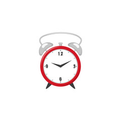 vector flat analog circle table red simple modern alarm clock icon for your design. Isolated illustration on a white background.