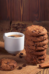 Chocolate cookies and coffee