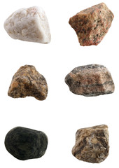 Set of stones of different breeds isolated on white background.